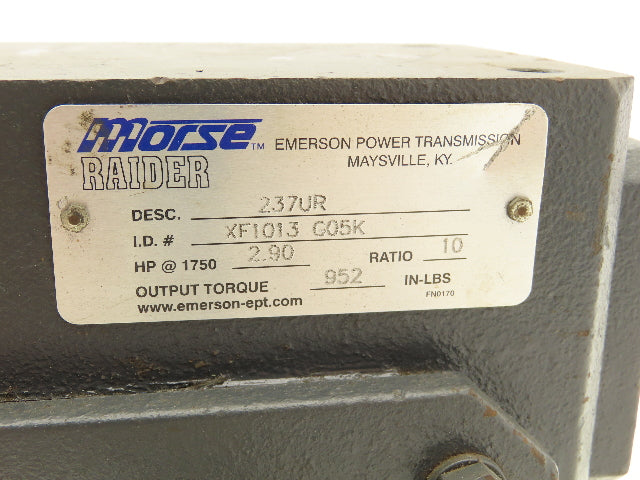 Morse Raider Plus 237UR10 Worm Gearbox 10:1 Reducer 2.9Hp 175rpm RH Output