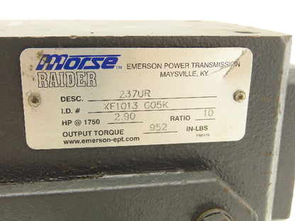 Morse Raider Plus 237UR10 Worm Gearbox 10:1 Reducer 2.9Hp 175rpm RH Output