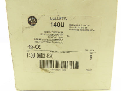Allen Bradley 140U-D6D3-B20 Circuit Breaker 600VAC 3ph 2A Motor Protection MSP