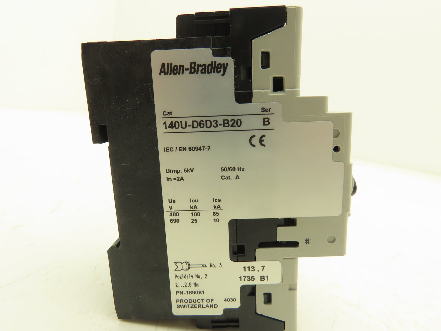 Allen Bradley 140U-D6D3-B20 Circuit Breaker 600VAC 3ph 2A Motor Protection MSP