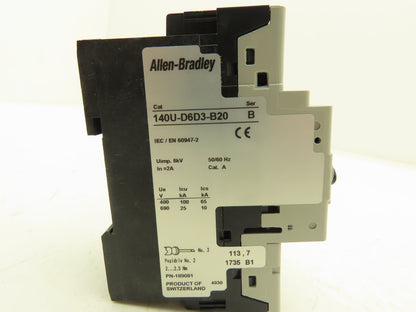 Allen Bradley 140U-D6D3-B20 Circuit Breaker 600VAC 3ph 2A Motor Protection MSP