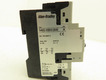 Allen Bradley 140U-D6D3-B20 Circuit Breaker 600VAC 3ph 2A Motor Protection MSP