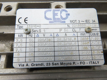 CEG AC Motor IEC 9kW 12Hp 3500rpm 220/460V 3PH 50/60hz 112M Metric Frame