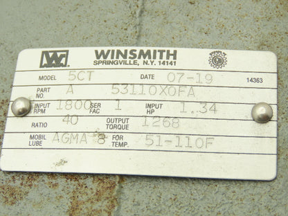 Winsmith 5CT C-Line Worm Gearbox 40:1 Reducer 1.34Hp 44rpm RH Output Foot Mount