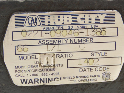 Hub City Model 66 C Bevel Gear Drive 1:1 Gearbox 24Hp 1150rpm 0221-09046-1365
