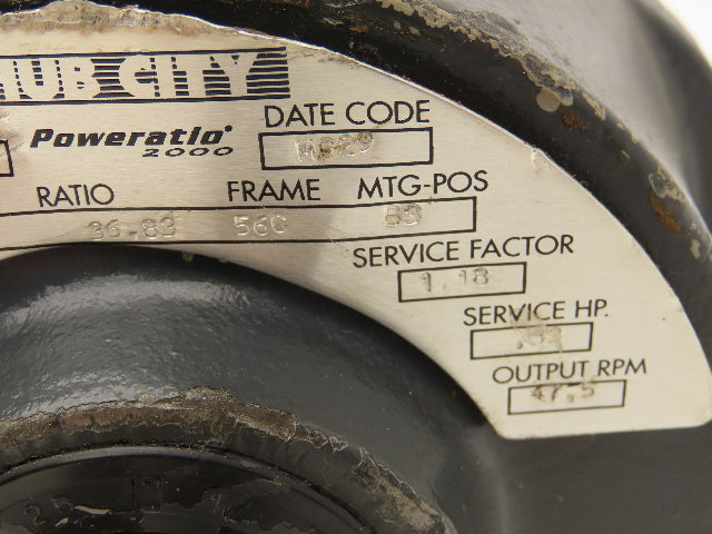 Hub City Poweratio 2000 HI2032E Inline Gearbox 36.8 Reducer .33Hp 47.5rpm 56C