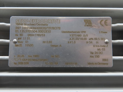 Sew Eurodrive R97 DRS160M4BE20/TF/EG7S Gear Motor 33.25:1 53rpm 11Kw 277/480V