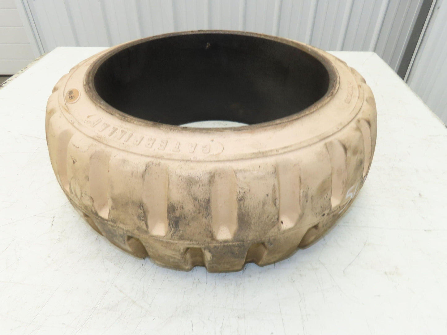 Cat Caterpillar 18x7x12-1/8 Forklift Tire Traction Solid Press-on White Non-Mark