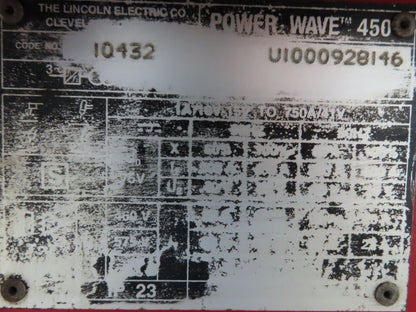 Lincoln 10432 Powerwave 450 Robot Welder Power Source 450A 3Ph 480V Ver Z970421R