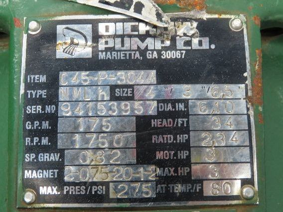 Dickow NMLH Magnetic Drive Centrifugal Pump 4x3" Flanged Sealless 175 GPM