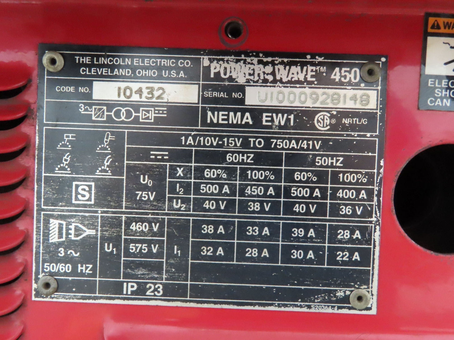 Lincoln 10432 Powerwave 450 Robot Welder Power Source 450A 3Ph 480V Ver Z970421R