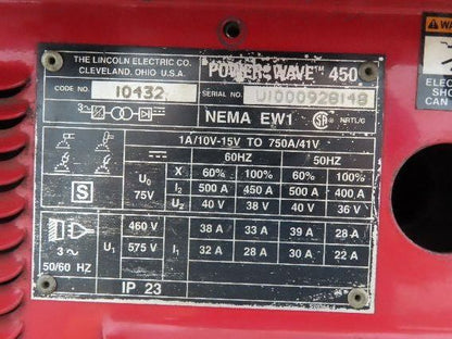 Lincoln 10432 Powerwave 450 Robot Welder Power Source 450A 3Ph 480V Ver Z970421R