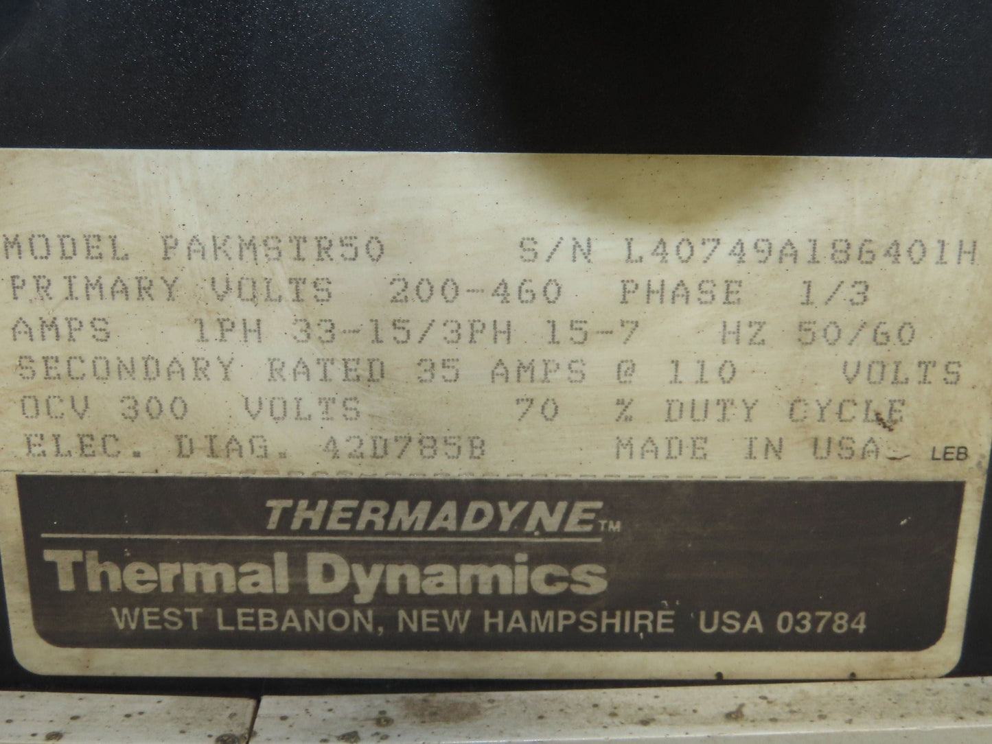 Thermal Dynamics PAKMSTER50 Pak Master 50 Plasma Cutter 200/460v 1/3Ph 25' Whip