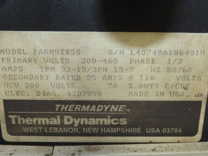 Thermal Dynamics PAKMSTER50 Pak Master 50 Plasma Cutter 200/460v 1/3Ph 25' Whip