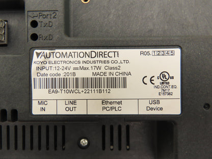 Automation Direct EA9-T10WCL Touch Screen HMI Control Panel Display 12-24vDC