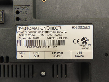 Automation Direct EA9-T10WCL Touch Screen HMI Control Panel Display 12-24vDC
