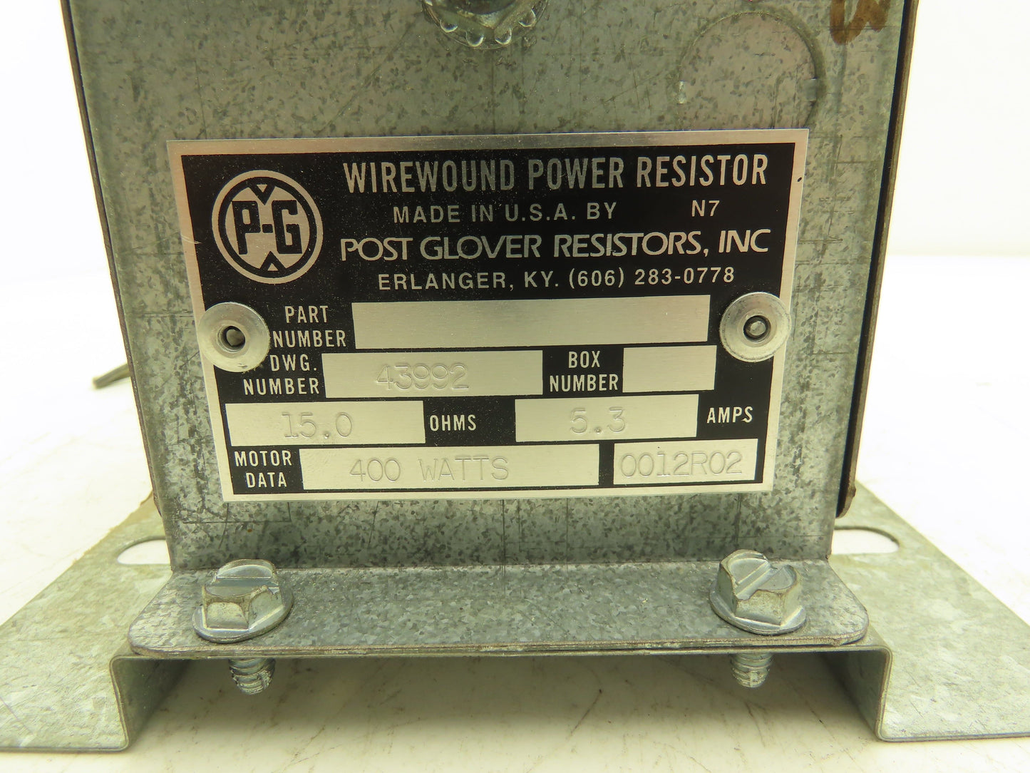 Post Glover 43992 Power Brake Resistor Covered 400W 15 Ohms 5.3A