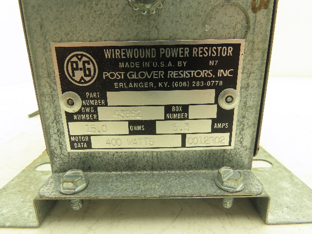 Post Glover 43992 Power Brake Resistor Covered 400W 15 Ohms 5.3A