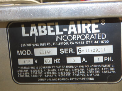 Label Aire 2114M Label Applicator Pneumatic Air Blow Cylinder