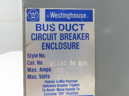 Westinghouse Busway Disconnect Switch Bus Plug 20A 600VAC 3PH 3W