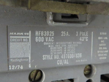 Westinghouse Busway Disconnect Switch Bus Plug 25A 600VAC 3PH 3W