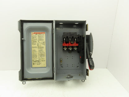 Square D HU362 Safety Disconnect Switch 60A 600VAC 3Pole Non Fused Ser F1