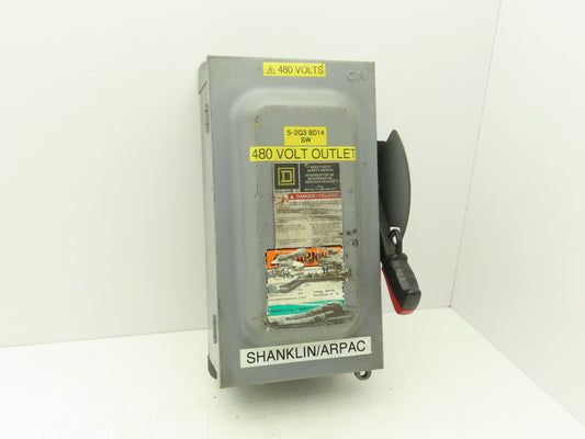 Square D HU362 Safety Disconnect Switch 60A 600VAC 3Pole Non Fused Ser F1