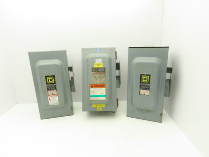 Square D Safety Disconnect Switch 600VAC 60A Fused/Non-Fused Mixed Lot of 3