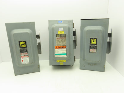 Square D Safety Disconnect Switch 600VAC 60A Fused/Non-Fused Mixed Lot of 3