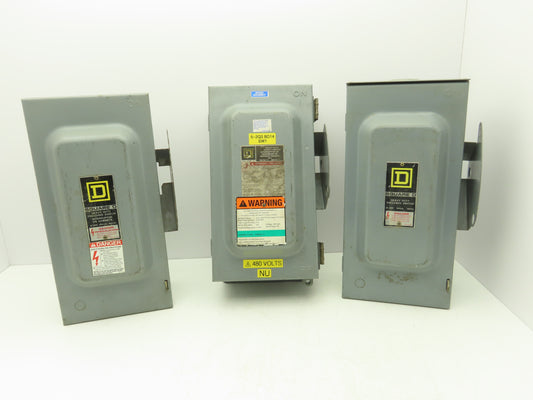 Square D Safety Disconnect Switch 600VAC 60A Fused/Non-Fused Mixed Lot of 3