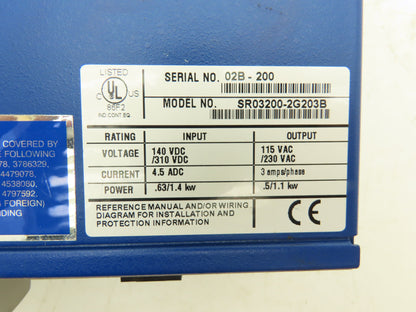 Kollmorgen SR03200-2G203B ServoStar Drive 140/310v DC In 115/230v .5/1.1kW Out