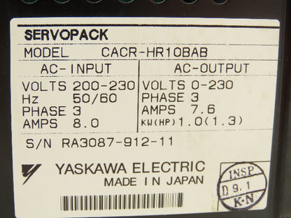Yaskawa CACR-HR10BAB Servopack AC Servo Drive 230V 3ph input 0-230V 3ph Output