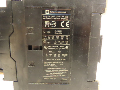 Telemecanique LP1 D8011 Contactor 110amp 600V Thermal overload 55-70amp Lot of 2