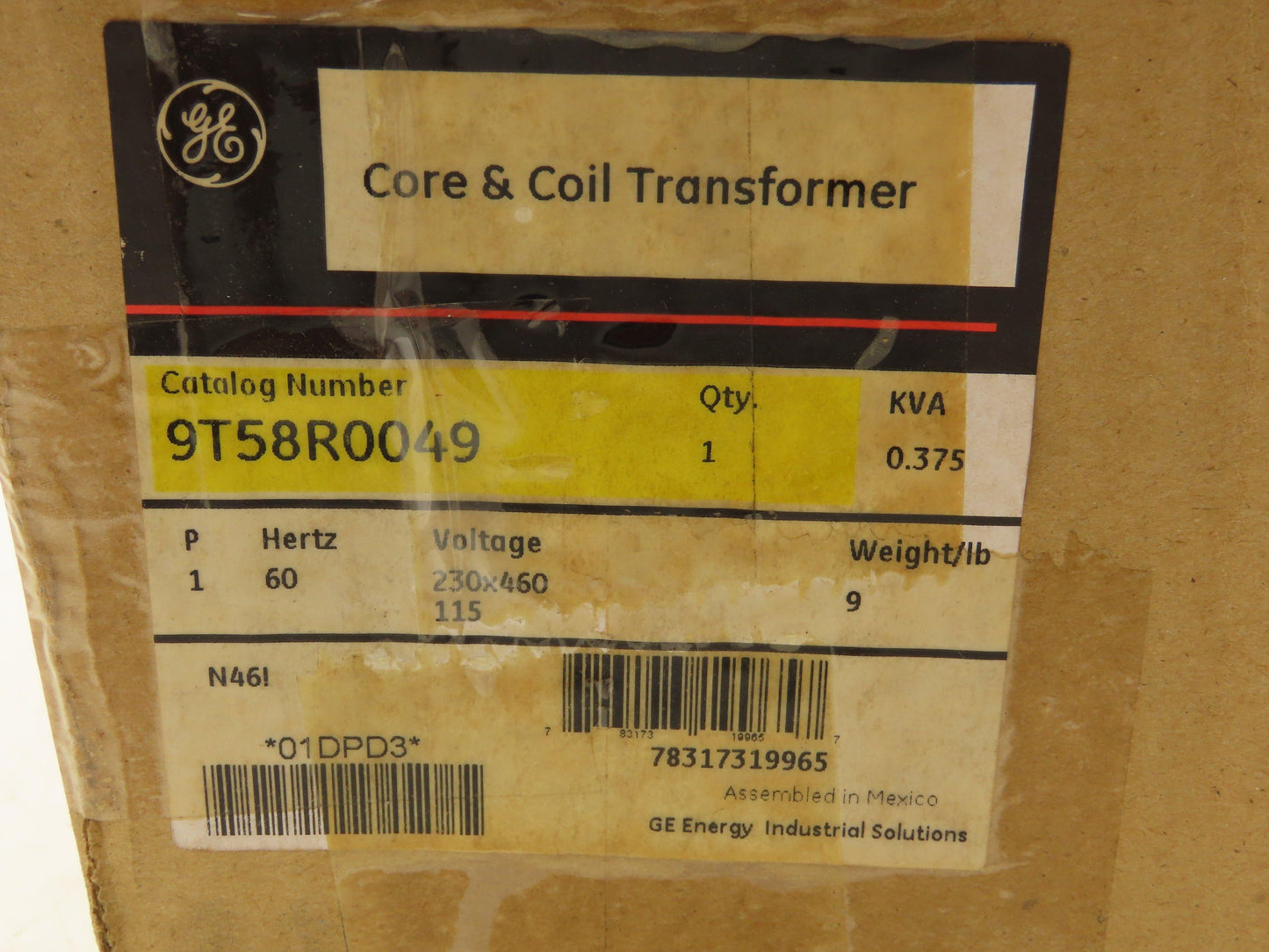 General Electric 9T58R0049 Transformer 375VA 220-240v Pri 440-480v Sec 1Ph