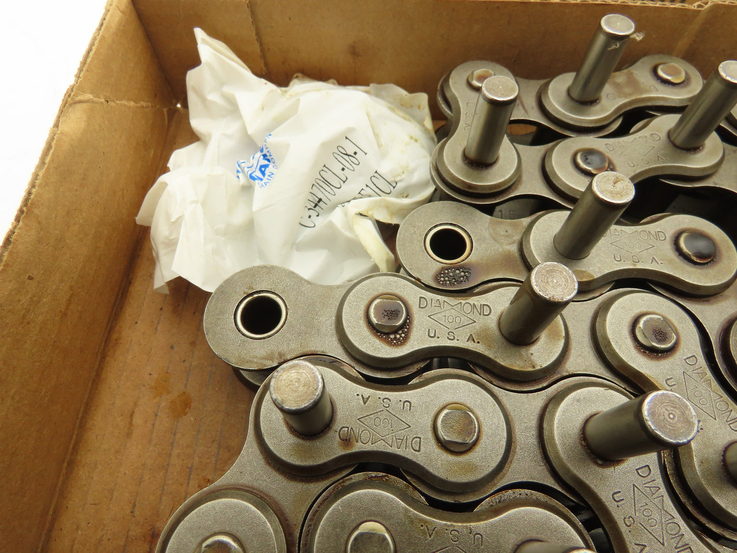 Diamond Roller Chain #100 Riveted E1 Pin Attachment 10' Single Strand 1.25"Pitch