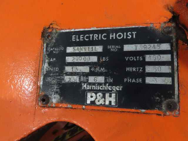 Cleveland Tramrail P&H 10 Ton Double Girder Underhung Bridge Crane Hoist 1-Speed