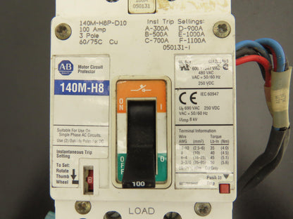 Allen Bradley 140MH8PD10MTXT Rail Mount Motor Circuit Breaker 100A 600V 3 Pole