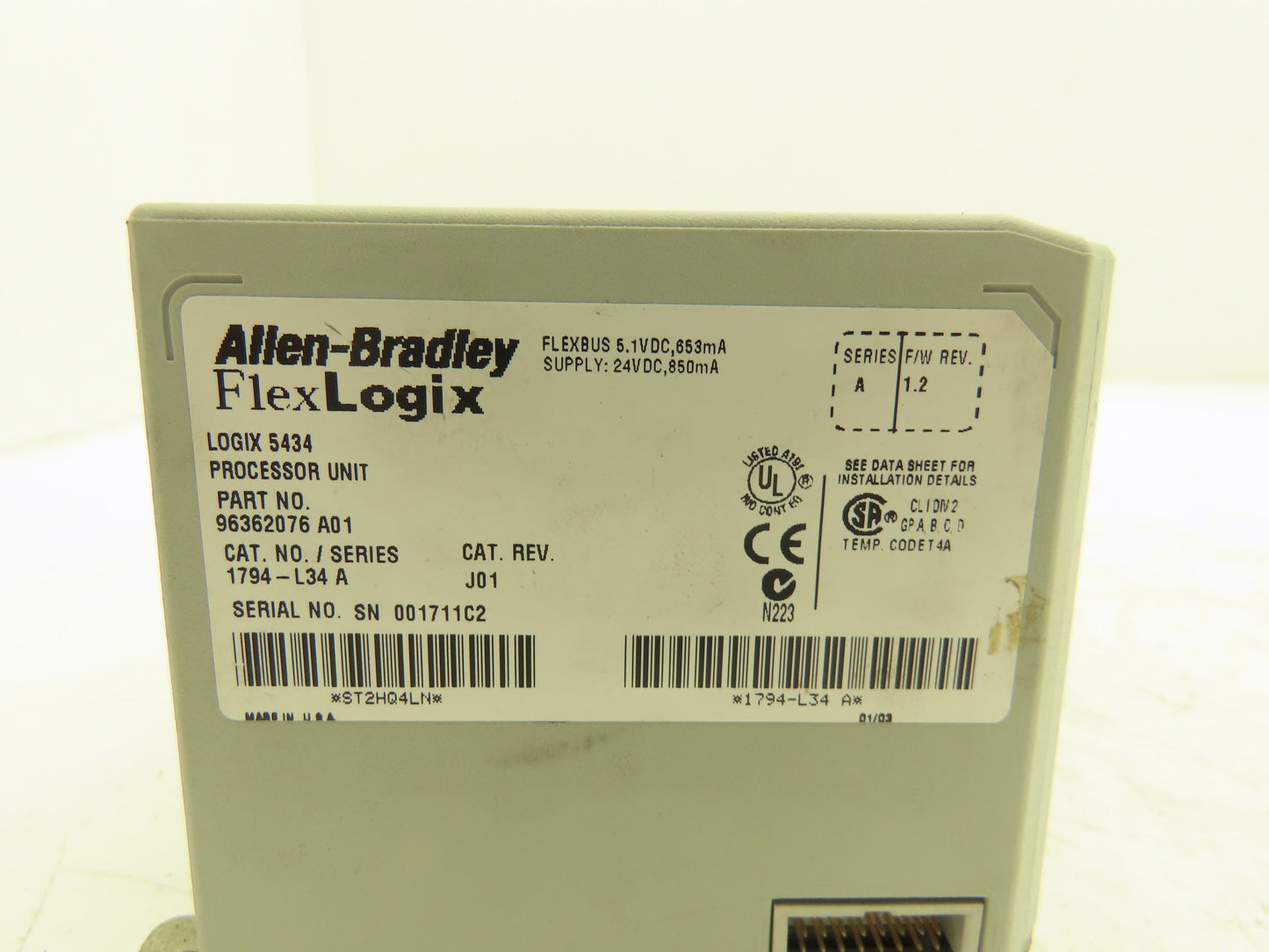 Allen Bradley 1794-L34 Flex Logix 5434 Processor Ser A Cat Rev J01 F/W 1.2