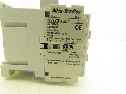 Allen Bradley 700-CF400KD Control Relay 110v 60Hz Coil 600vAC 25A 3Ph 4NO Ser A