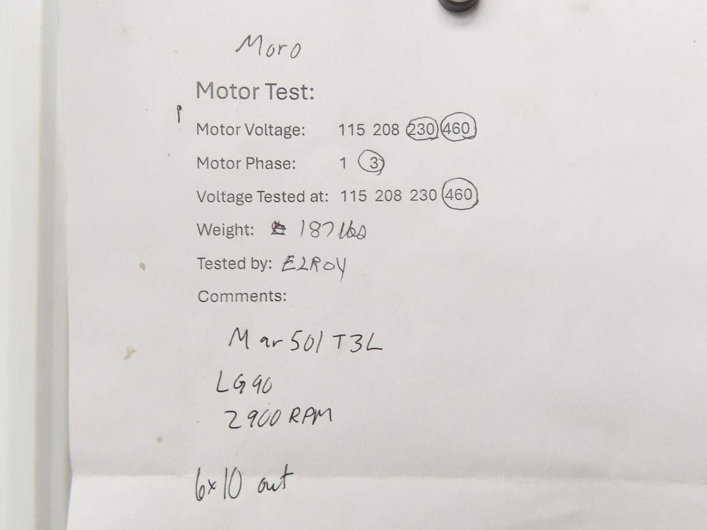 Moro MAR501T3L Backward Incline Blower 4kw Motor 230/460V 3Ph
