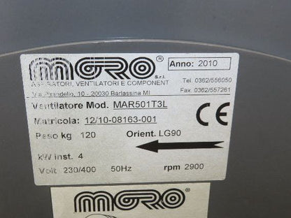 Moro MAR501T3L Backward Incline Blower 4kw Motor 230/460V 3Ph