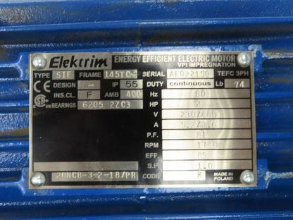 Elektrim 20NCB-3-2-18/PR SIE Brake Motor 2Hp 1750 RPM 230/460V 3PH 145TC