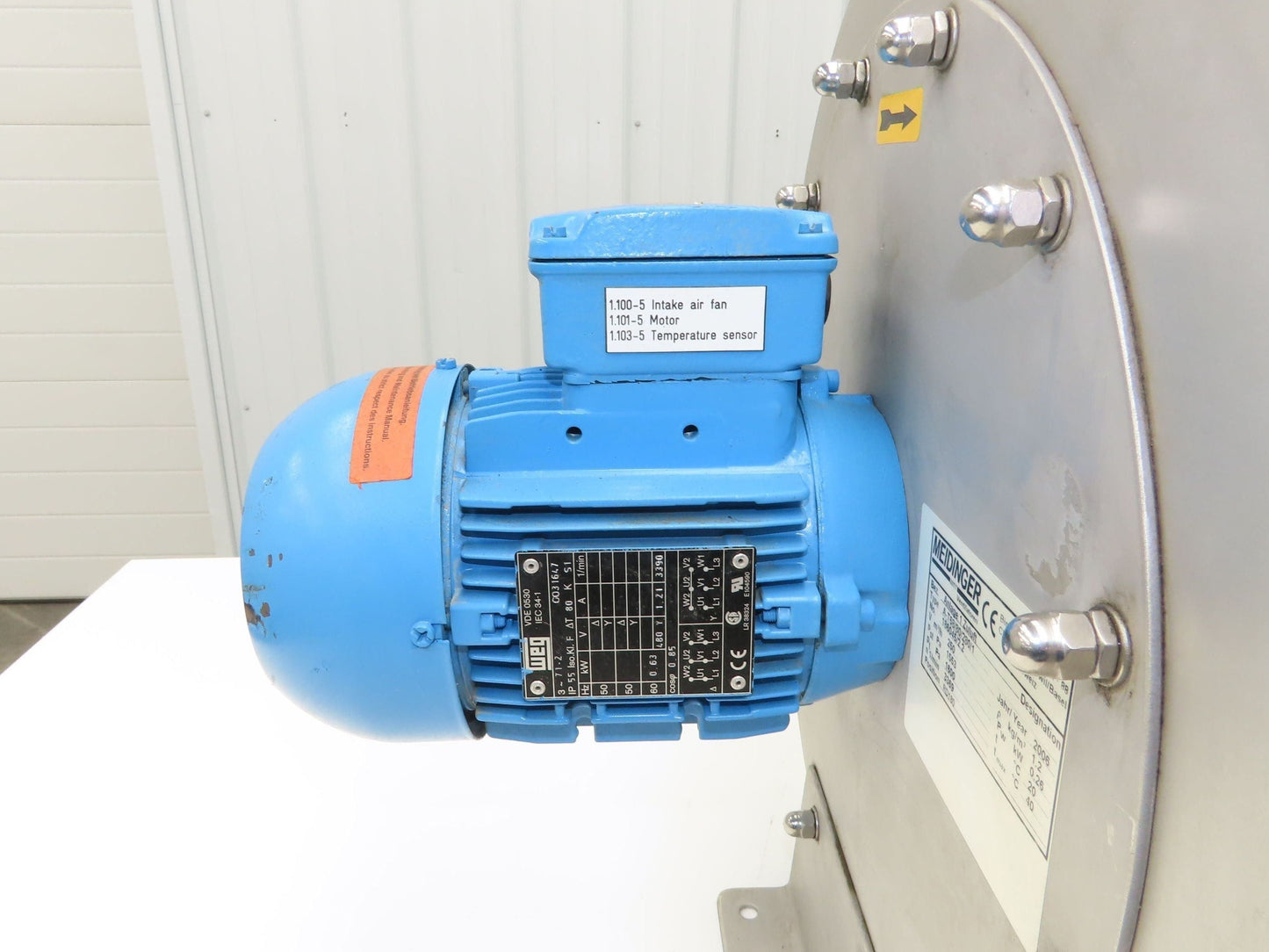 Meidinger AT68 Centrifugal Fan Blower 3x4" In/Out WEG 0.63kw 460V 3Ph 11" Blade