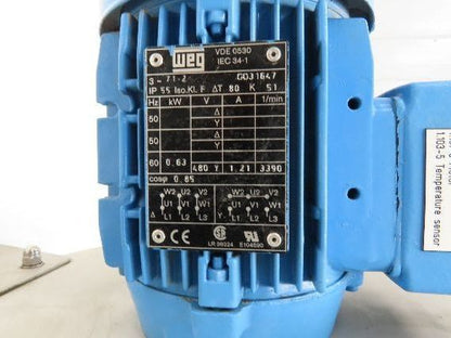 Meidinger AT68 Centrifugal Fan Blower 3x4" In/Out WEG 0.63kw 460V 3Ph 11" Blade