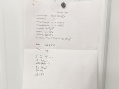 Meidinger AT68 Centrifugal Fan Blower 3x4" In/Out WEG 0.63kw 460V 3Ph 11" Blade