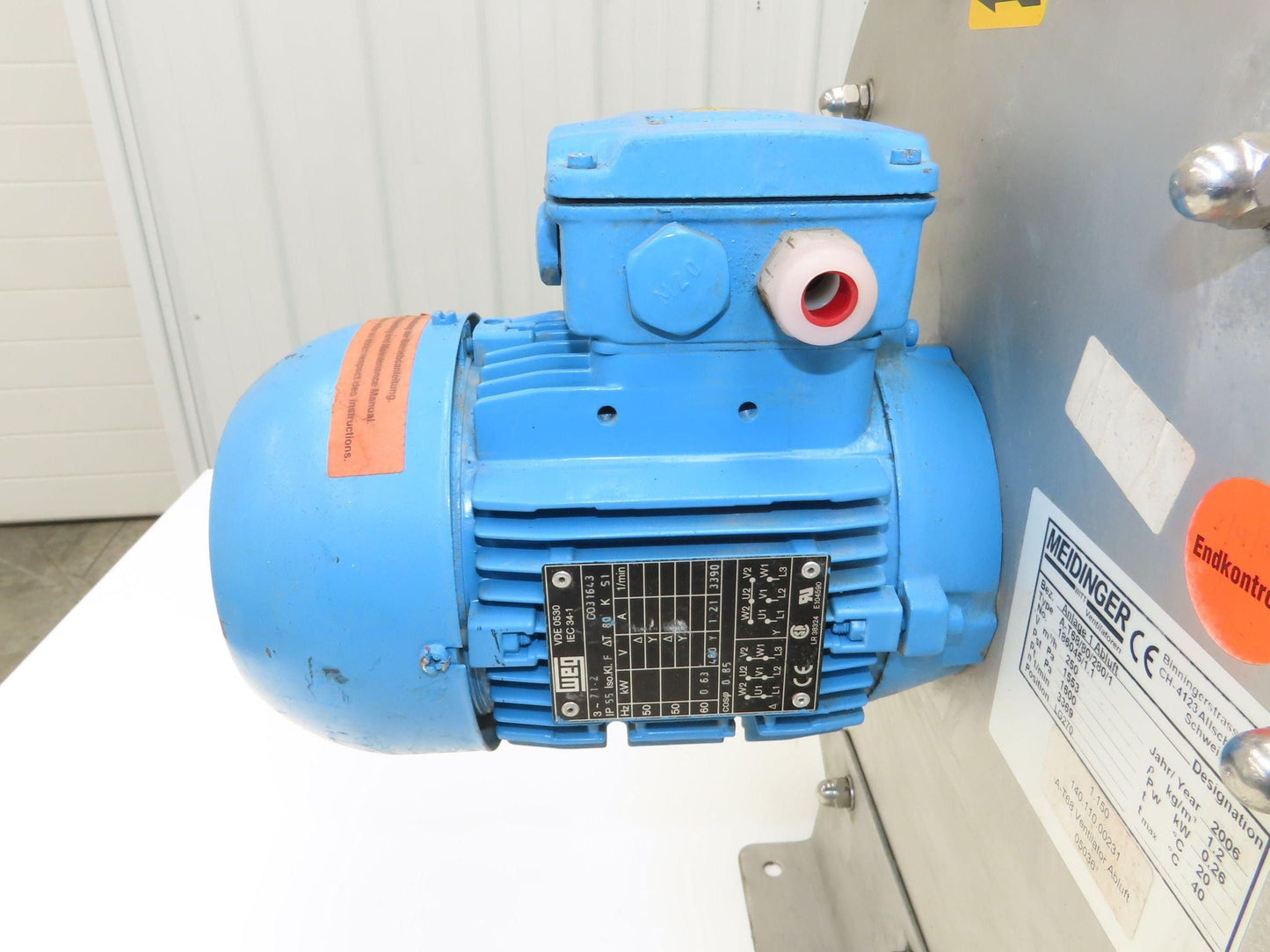 Meidinger AT68 Centrifugal Fan Blower 3x4" In/Out WEG 0.63kw 460V 3Ph 11" Blade