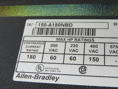 Allen Bradley 150-A180NBD SMC Plus Smart Motor Controller 3Ph 480v 150Hp