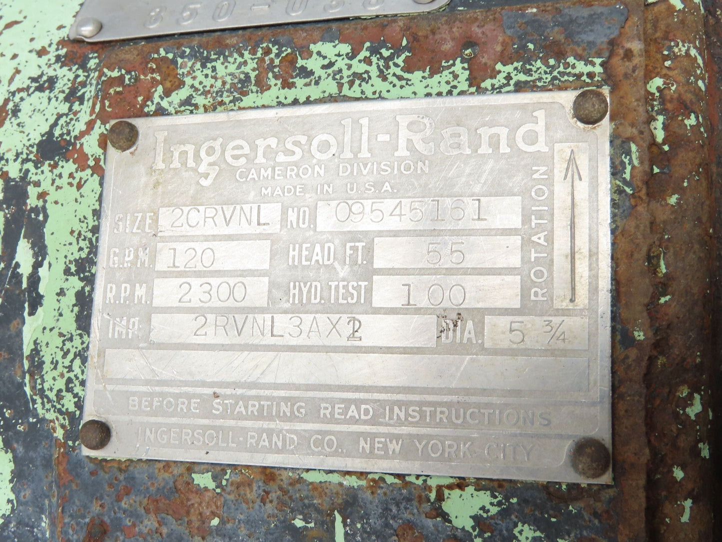Ingersoll Rand 2CRVNL Cast Iron Centrifugal Pump 2.5x2" NPT Flanged 120 GPM