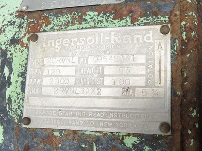 Ingersoll Rand 2CRVNL Cast Iron Centrifugal Pump 2.5x2" NPT Flanged 120 GPM