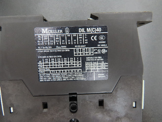 Siemens DIL MC40 Contactor 40Hp 600v 3Ph Aux Contact 4NC 4NO Lot of 4